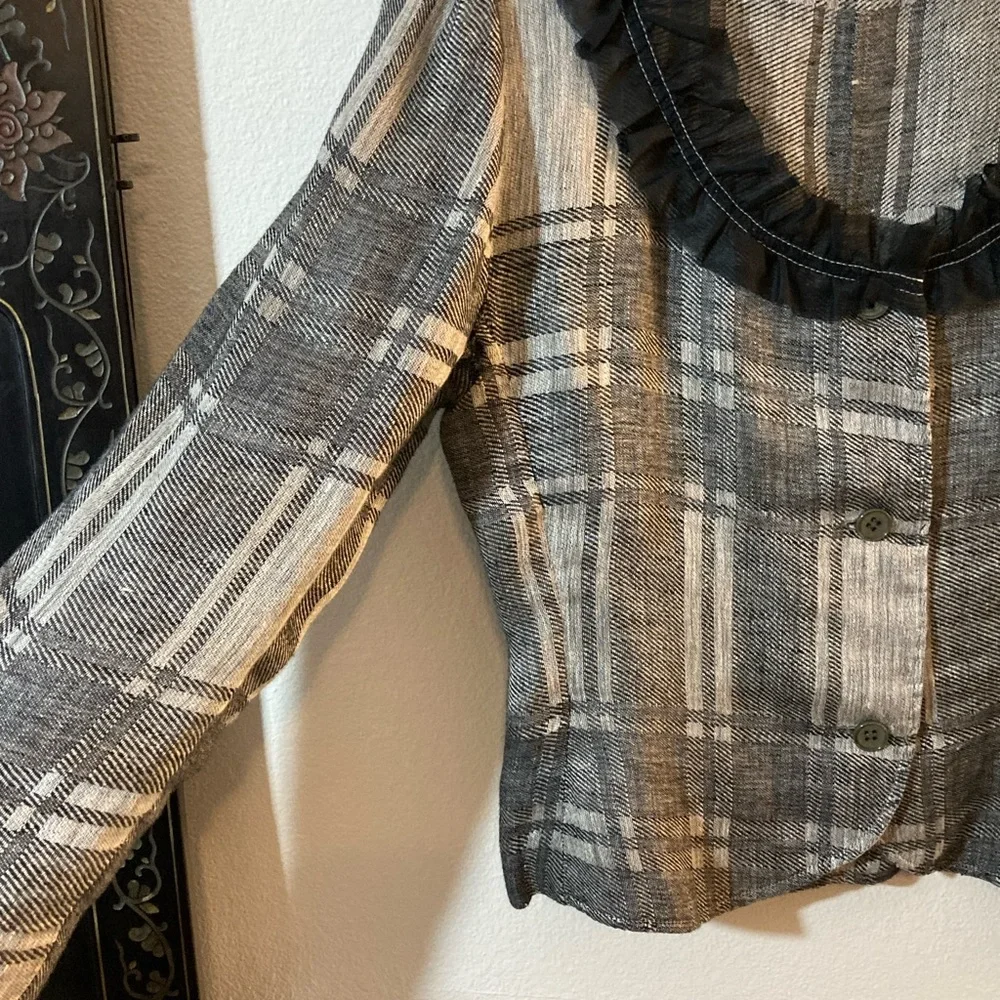 Vintage Dior Boutique Ruffle Collar Plaid Lightweight Blazer Size M